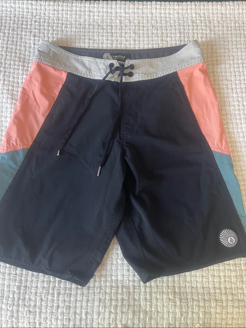 Volcom Men’s Black Swim Shorts with Coral & Teal Panels